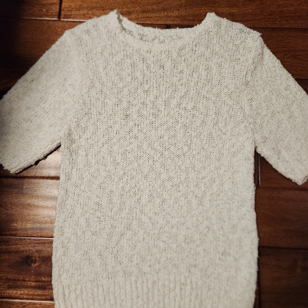 VINTAGE Textured Knit White Tee S/M